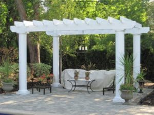 beautiful white plastic pergolas in the backyard